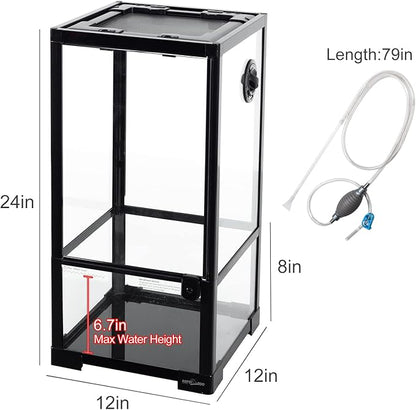 REPTIZOO 15 Gallon Full Glass Reptile Terrarium 12" x 12" x 24" Knock-Down Glass Tank and Siphon Gravel Cleaner Set, Small Habitat for Reptile Chameleon, Tree Frogs, Arboreal Geckos,Lizard