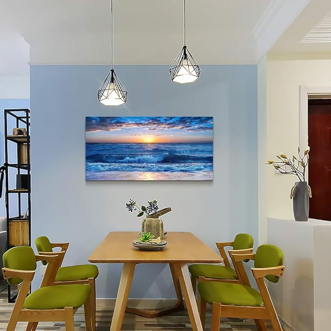 canvas wall art for living room Blue Ocean Sea sun landscape painting bathroom Wall Decor Ready to Hang for Home Decorations office family bedroom kitchen Works canvas Prints pictures 20" x 40"inch