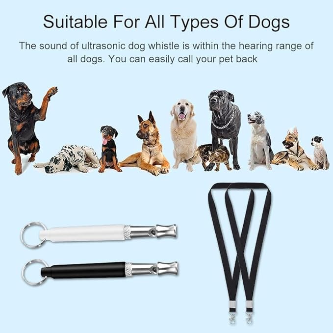 2 Pack Ultrasonic Dog Whistles - Stop Dog Barking, Professional Silent Recall Training Whistle, Ultra-Wide Frequency for All Dog Breeds