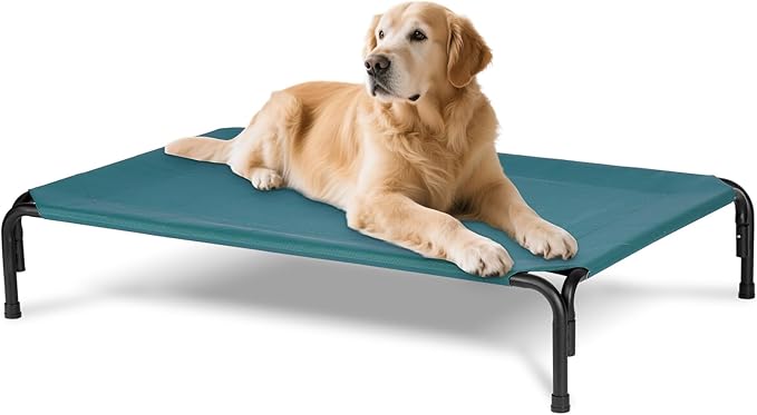 Elevated Dog Bed for Outdoor, Extra Large Raised Dog Cot with Washable Mesh, Cooling Pet Cot Chew Proof for Outside Camping, 47 inch Green