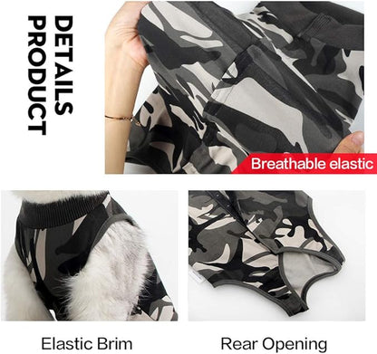 DOTON Cat Recovery Suit for Male and Female Surgical Post Surgery Soft Cone Onesie Shirt Clothes Neuter Licking Protective Diapers Outfit Cover Kitten Spay Collar(S, Camouflage)
