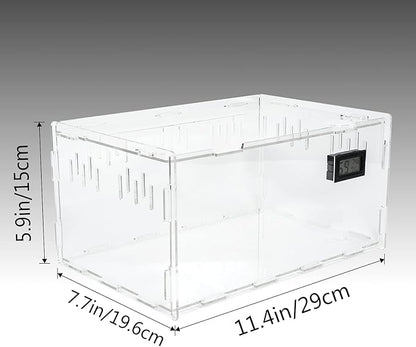 BETAZOOER Reptile Terrarium Breeding Tank Acrylic Reptile Feeding Box with Temperature Hygrometer (11.4"x7.7"x5.9")