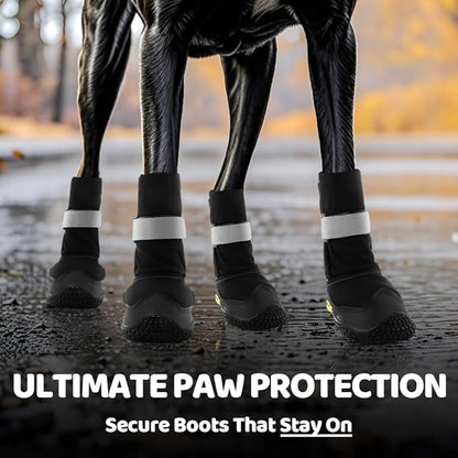 Hcpet Dog Shoes, Dog Boots & Paw Protectors for Winter Snowy Days, Rainy Weather, Outdoor Anti-Slip Sole Dog Booties for Hardwood Floor Black-Leg 1