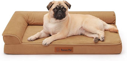 Chew Proof Dog Bed, 3" Memory Foam Dog Bed for Small and Medium Dogs, Removable and Washable Microsuede Cover, Waterproof Liner, Nonskid Bottom, 30x20 Inches S Khaki