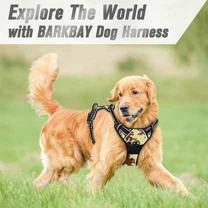 BARKBAY No Pull Dog Harness Front Clip Heavy Duty Reflective Easy Control Handle for Large Dog Walking(Desert camo,L)