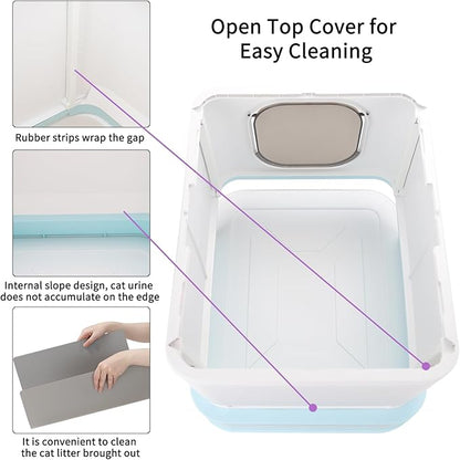 RIZZARI Cat Litter Box Top-Entry : Leak-Proof Enclosed Design Reduces Odor, for Indoor Cats & Owners (Green)