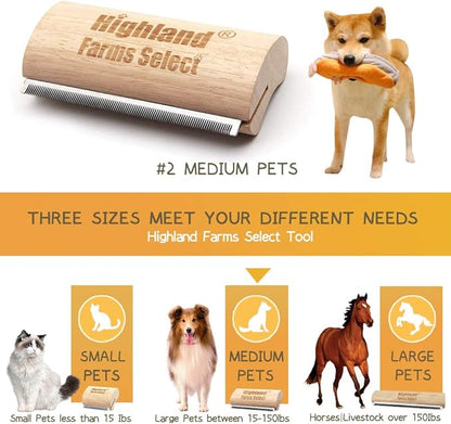 Deshedding Grooming Tool for Dogs, Cats & Horses, Ergonomic Design Wood Groom Brush, Professional Pet Groomer, Painlessly Remove for Short & Long Hair, Fur & Dirt - 5 Inches