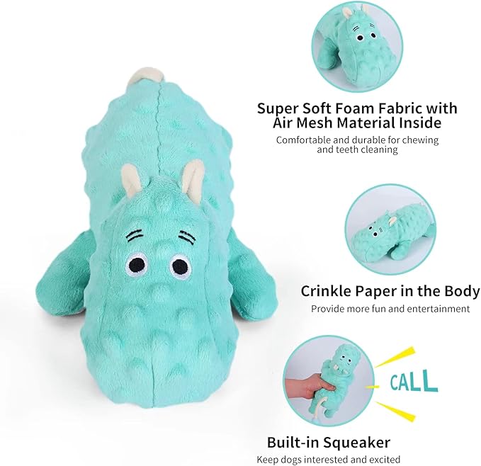 DODODOLA Hippo Squeaky Dog Toy – Crinkle Plush Chew Toy for Small, Medium & Large Dogs