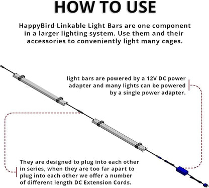 HappyBird Lightning (A Divison of M&M Cage) 18" LED linkable Light bar Without Power Source for Multiple Bird Breeder Cages, Full Spectrum LED. Will NOT Run ON ITS OWN (Single)
