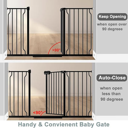 Fairy Baby Walk Through Baby Gate 34-38.5 Inch Wide, Pressure Mounted Safety Gate with Door No Drill, Tension Metal Gate for Dog and Toddler, Black