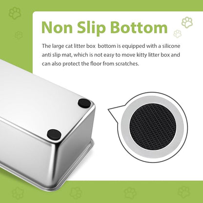 Stainless Steel Litter Box, Large Litter Box with Lid, Splash Proof, or Rusts, Black (23.5" L x 15.5" W x 14" H)