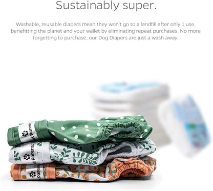 Pet Parents® Washable Dog Diapers (3pack) + Extendrs® of Durable Doggie Diapers, Premium Dog Diapers Female (Small, Daisy)