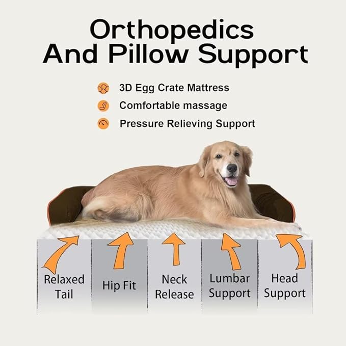 Dog Bed Medium Size Dog-Orthopedic Waterproof Bed for Dogs,Foam Couch Sofa with Washable Removable Cover & Non-Slip Bottom-Brown