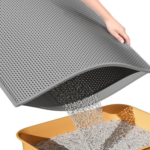 ESTHELLO Cat Litter Mat Honeycomb Double Layer Design 24’’ x 15’’ Gray