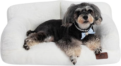 Hollypet Fluffy Plush Pet Cat Couch Soft Calming Pet Sofa Beds for Medium Small Cats and Dogs, White