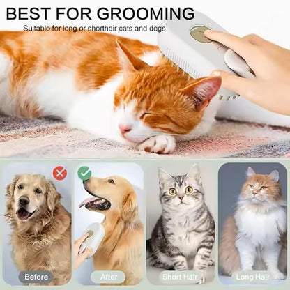 Rechargeable Steam Pet Brush – Grooming & Deshedding Tool With Adjustable Handle | Cordless & Quiet (Brown)