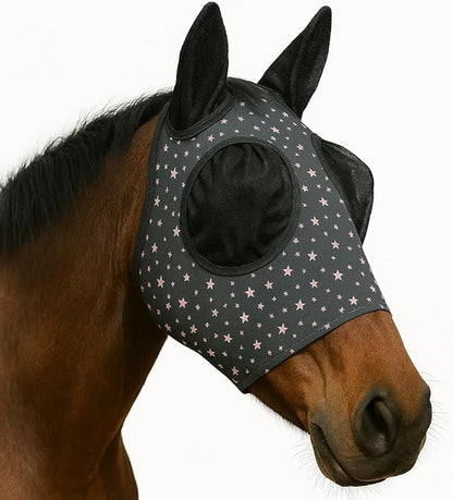 Horse Fly Mask - Arab Equine Fly Mask with Full Coverage for Eye & Ear - Stretchable, UV & Sun Protection Flymask for Horses, Ponies & Mini Horses - Horse Face Cover for Pasture & Trail - Stars