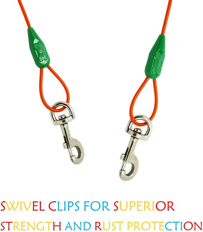 Petest 15ft Tie-Out Cable with Crimp Cover for Medium Dogs Up to 60 Pounds DarkGreen & Orange