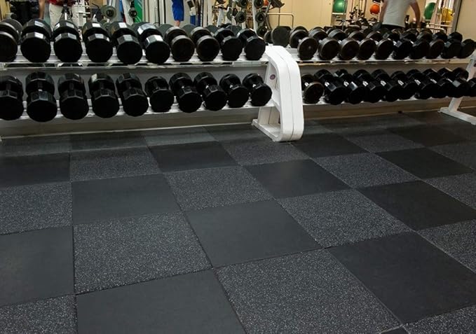 American Extreme Rubber Gym Mats - 1 Inch Thick, Colorful, Soundproof - 35% Grey/White 4 Pack (Covers 16 Sq Ft)
