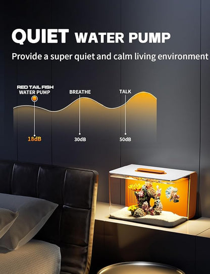 Small Fish Tank Aquarium Kit with Heater, Self Cleaning Hidden Filtration, Light, Lid, Adjustable Water Flow Pump, 2.5 Gallon, Acrylic