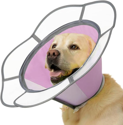 Soft Dog Cone Collar After Surgery Recovery,Adjustable E-Collar with Removable Shield,Lightweight,Breathable Anti-Licking Protective Cone for Large,Medium,Small Pets (Rose Pink, L (Neck:15.5''-19''))
