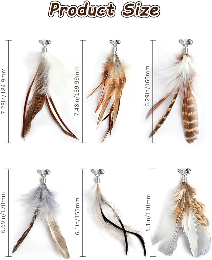 Handmade Cat Wand Feather Refills 6-Pack – Replacement Feathers for Interactive Cat Toys