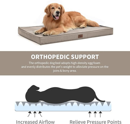 Outdoor Large Dog Bed, Waterproof Dog Bed for Large Dogs, Egg Crate Foam Pet Bed with Removable Washable Oxford Cooling Cover, Khaki