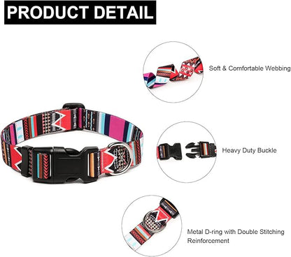 Mercano Adjustable Dog Collar - Special Design Patterns, Soft Nylon Comfortable Durable Pet Collar for Small Medium Large Dogs (L, Tribal Pink)