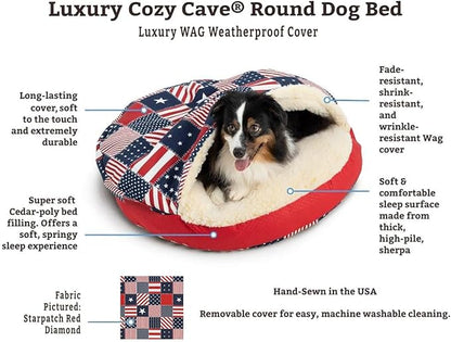 Snoozer Luxury Cozy Cave Pet Bed, Wag Collection, Extra Large - Starpatch Red Diamond