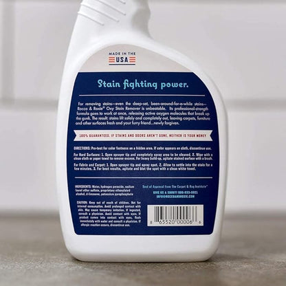 Rocco & Roxie Oxy Stain Remover - Oxygen Powered Carpet Cleaner Spray - Spot Cleaner for Upholstery, Couch, Laundry, Rug, Clothes, Car Seat, Mattress, Sofa, and More. - Pet & Baby Stains