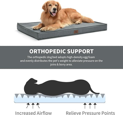 Outdoor Extra Large Dog Bed, Waterproof Dog Bed for Large Dogs, Egg Crate Foam XL Pet Bed with Removable Washable Oxford Cooling Cover, Grey