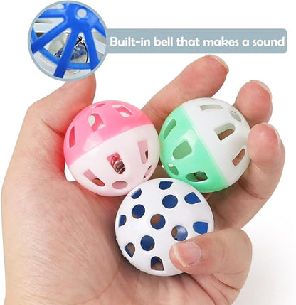 PET SHOW 20Pcs Cat Toy Balls with Bell Inside 1.57" 1.4" Plastic Kitten Chase Toys Jingle Bell Ball for Cat Indoor Training