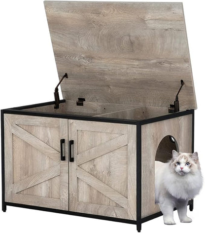 unipaws Top Opening Cat Litter Box Enclosure, Flip Top XL Extra Large Cat Box Furniture, Friendly to Elderly People, High Jumbo Automatic Litter Box Cover Hidden for Large Cat