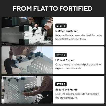 Impact Collapsible Dog Crate - Foldable Hard Crate for Large Dogs - Heavy Duty Travel Kennel with Powder-Coated Aluminum - Quick Setup for Indoor & Outdoor (White, 40" (40.5" L x 23" W x 29" H))