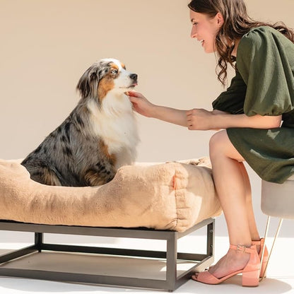FUZI Luxury Aesthetic Dog Bed for Medium Dogs with Washable Cover, Pet Couch, Pet Bed with Sides, Non-Slip Bottom, Soft and Durable Calming Dog Bed, Faux Rabbit Fur, Medium 31.75x23.6x9.5 Light Brown