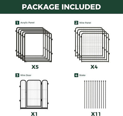 FXW Homeplus Unleashed Indoor Dog Playpen - Stress-Free and Safe Play, Heavy Duty 24 Inch 5 Acrylic Panels + 5 Wire Panels Dog Pen for Puppy and Small Dogs, Black│Patented