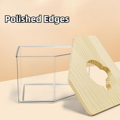 Hamster Sand Bath Box Container, Small Pet Sandbox Lid Design Take Bath Wooden Sandbox Dust Bath, Transparent Bathroom & Digging Box Acrylic Syrian Hamster Litter Box Small Animal Accessories (C)