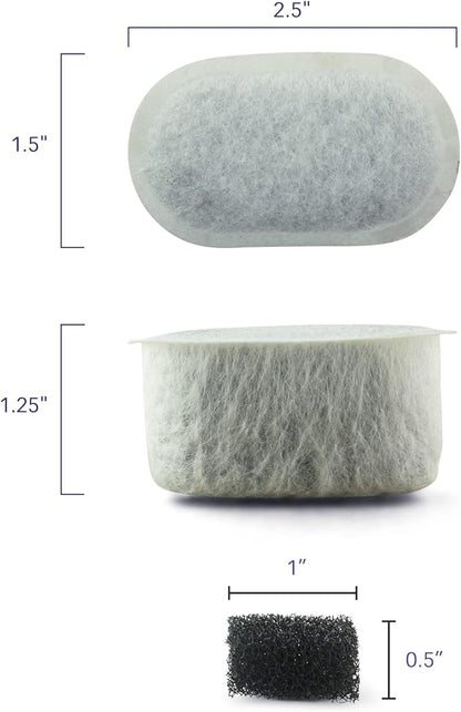 PET STANDARD Replacement Water Filter & 4 Pack Replacement Pre-Filter Sponges Compatible With WOPET® 67oz/2L Automatic Pet Fountain, Pack of 10