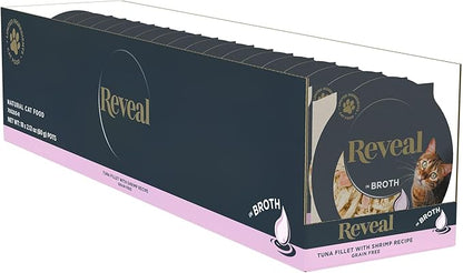 Reveal Natural Wet Cat Food, 18 Count, Grain Free, Limited Ingredient Cat Food Cups, Tuna with Shrimp in Broth, 2.12 oz Easy Peel Cups