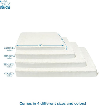 Best Pet Supplies Cute Dog Crate Mat Flat Bed with Waterproof Exterior, Thick Orthopedic Egg Foam Mattress, and Soft Sherpa Fleece Cover for Small, Medium, and Large Breeds - Beige, 35X22X4