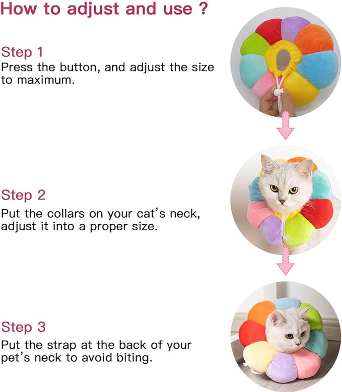 KUDES Cat Small Dog Recovery Collar, Cute Neck Cone After Surgery, Adjustable Pet E Collar, Wound Healing Protective Cone Surgery Recovery Elizabethan Collars for Small Pet (S(Within 4lb), Colorful)