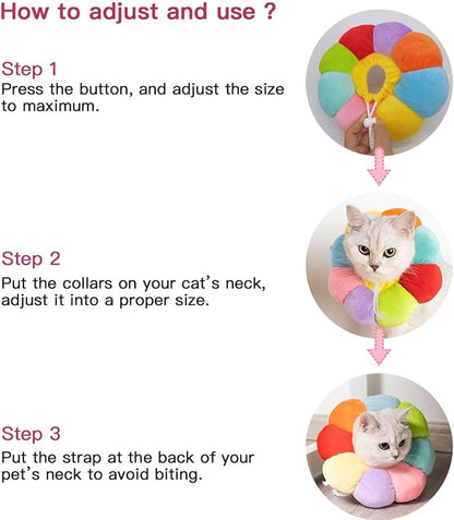 KUDES Cat Small Dog Recovery Collar, Cute Neck Cone After Surgery, Adjustable Pet E Collar, Wound Healing Protective Cone Surgery Recovery Elizabethan Collars for Small Pet (S(Within 4lb), Colorful)