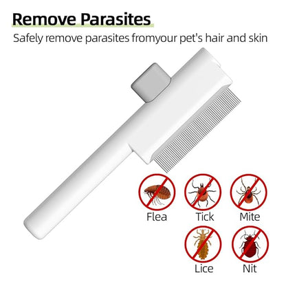 Marchul 2Pcs Pet Comb Flea Comb Set for Cats Dogs, Cat Grooming Brush with Release Button and Stainless Steel Round Teeth, Self-Cleaning Dog Combs for Removing Pet Hair, Knots & Loose Fur, White
