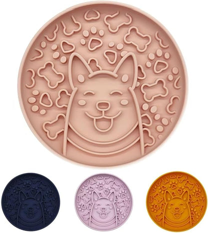 Dogs Slow Feeder Bowl,Silicone Dogs Bowl,Non-Slip Design, Puppy Pattern Interval Eating Slowly. (Peach Pink)