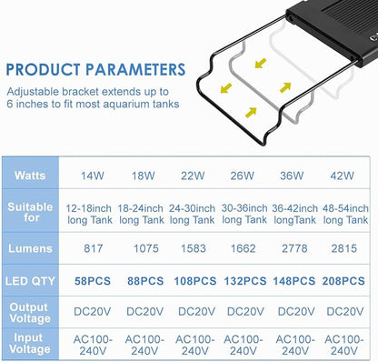 Aquarium Light,36W 24/7 Natural Mode,9 Light Modes(Water Grass Mode & 7 Colors & Cycle),Adjustable Timer and 7 Color Brightness - with Expandable Mounting Bracket for 36~42IN Fish Tank