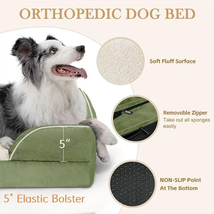 Comfort Expression Orthopedic Dog Beds for Jumbo Breed Large Dogs, Jumbo Dog Beds Waterproof, PV Washable Pet Sofa Couch with Removable Cover & Non-Slip Bottom(Light Green)