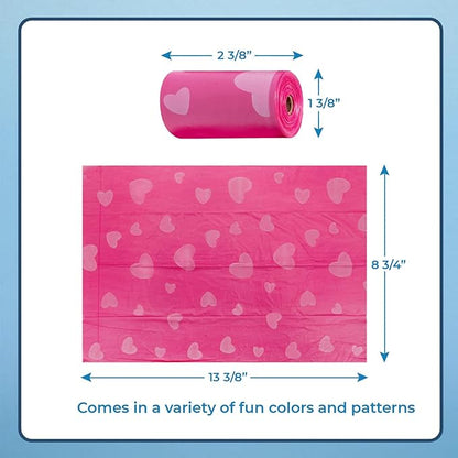 Best Pet Supplies Dog Poop Bags (240 Bags) for Waste Refuse Cleanup, Doggy Roll Replacements for Outdoor Puppy Walking and Travel, Leak Proof and Tear Resistant, Thick Plastic - Pink Heart