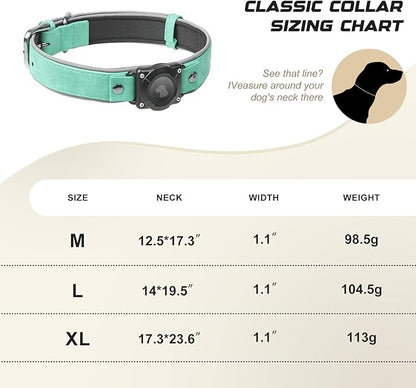 AirTag Dog Collar - Leather Dog Collar with Air Tag Holder | IPX8 Waterproof, Reflective, High - End, Adjustable Soft Padded | Dog GPS Tracker Collars Fit for Medium Large Dogs (Teal, M)