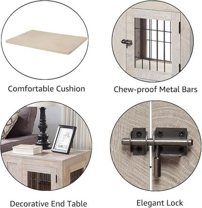 unipaws 25.5 Inch Furniture Style Dog Crate for Small Dogs, Cats, Min Pigs, Rabbit, Indoor Aesthetic Puppy Kennel, Modern Decorative Wood Wire Pet House Cage, Pretty Cute End Side Table, Grey