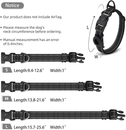 JSXD AirTag Dog Collar, Night Reflective Nylon Dog Collar for Small Medium Large Dogs,Lockable Quick Release Buckle,Padded Breathable Pet Collar with AirTag Holder (Black, Medium)